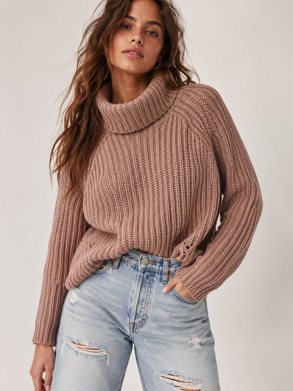 Moon & Madison Chunky Knit Cropped Turtleneck Sweater Medium EUC